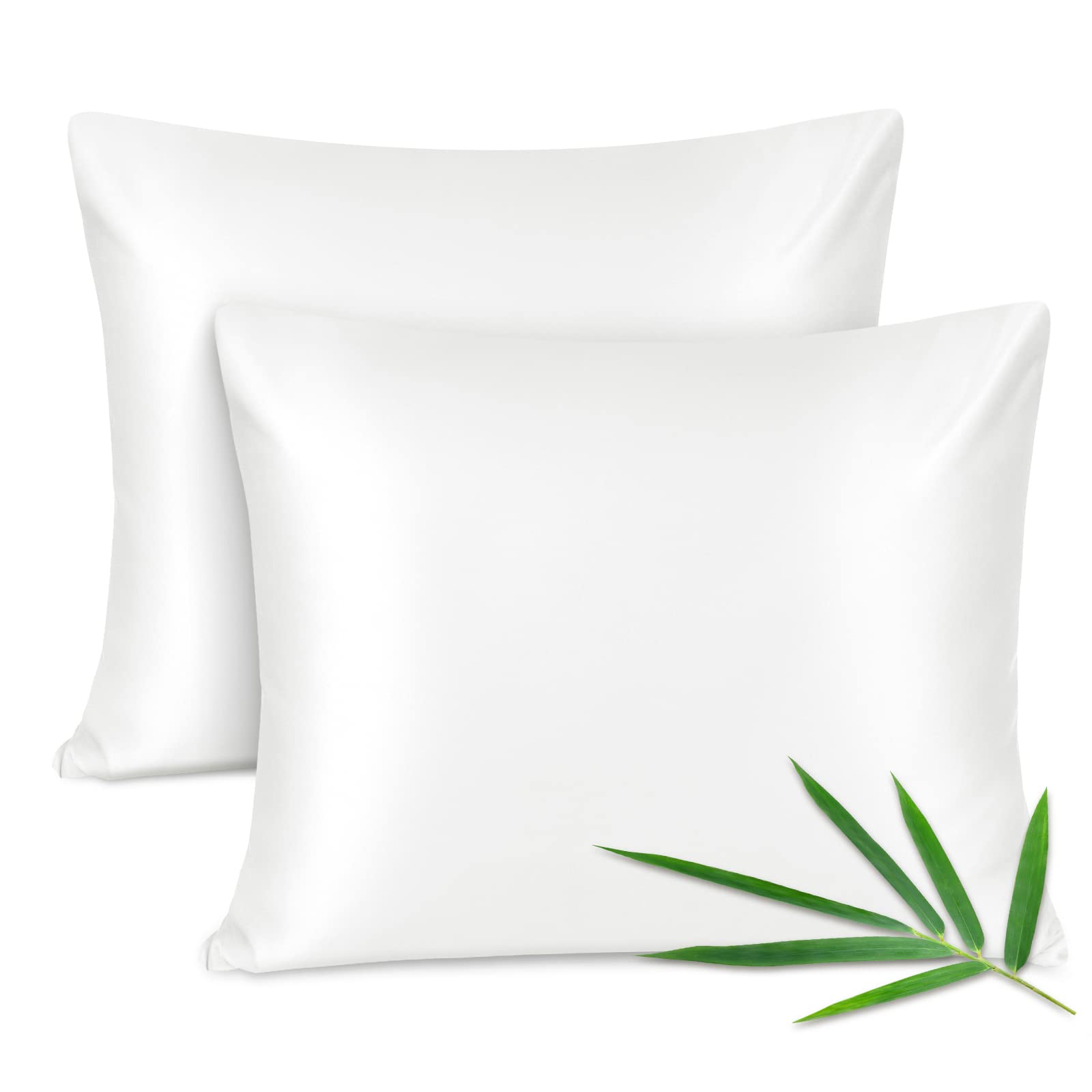 Joyhabit Bambus Kissenbezug 80x80cm, 100% aus Rein Natur, Weich und Seidig für Baby, Vegan und Umweltschützer, Zweier Pack, Schneeweiß