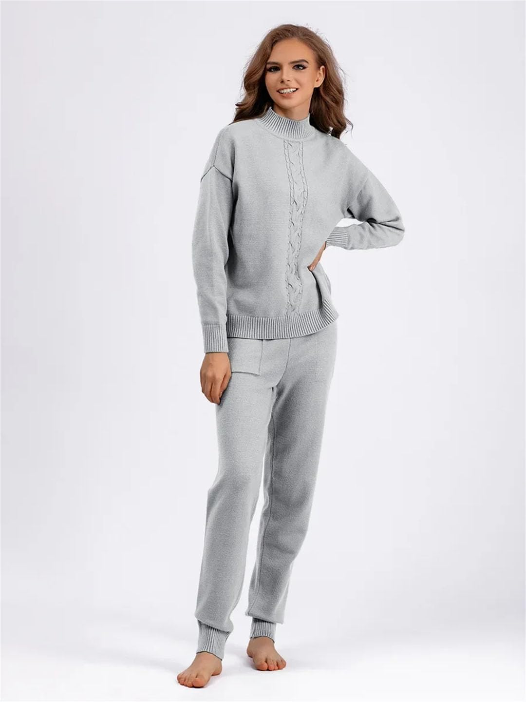 Maglione da donna 2 Pezzi Set Mezzo Dolcevita Maglia Pullover Top Conjuntos Vita Alta Harem Pantaloni Abiti