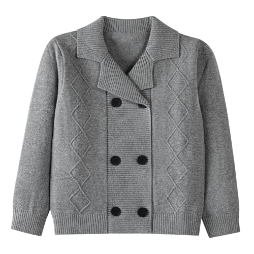 Danny D Boys & Girls' Knitted Peacoat Solid Double Button-Up Knitted Cardigan Kids Long Sleeves Knitwear Coat
