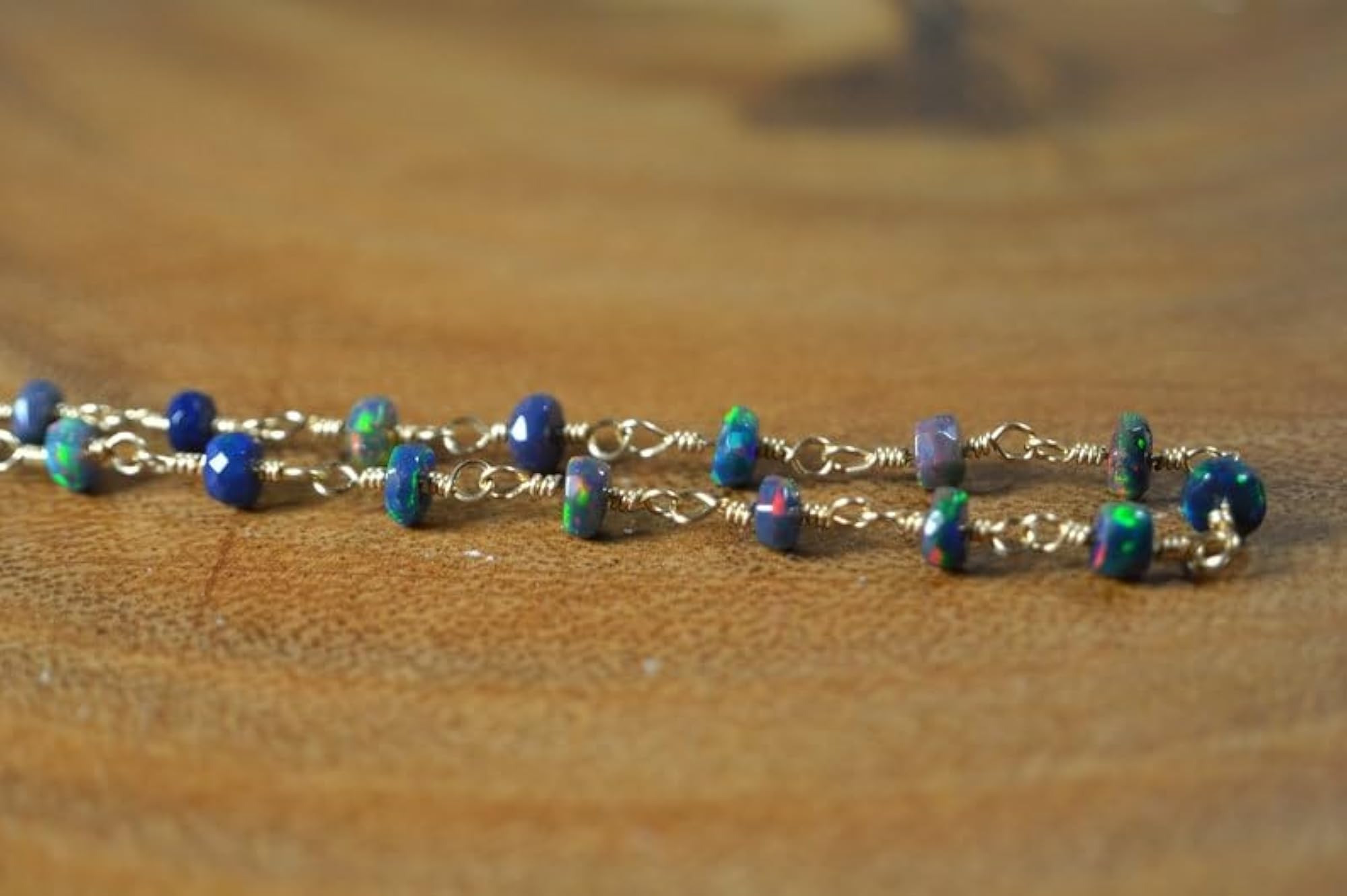 Ethiopian Black Opal Rondelle Beaded Bracelet, Adjustable Link