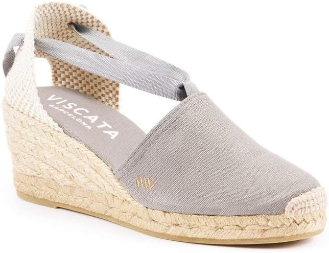 VISCATA Escala Espadrille Canvas Wedges with Sleek Ankle Laces Women's Lace Up Shoes Handmade in Spain Organic Cotton Canvas and 100% Natural Jute Midsole for All Occasions 6 Ash