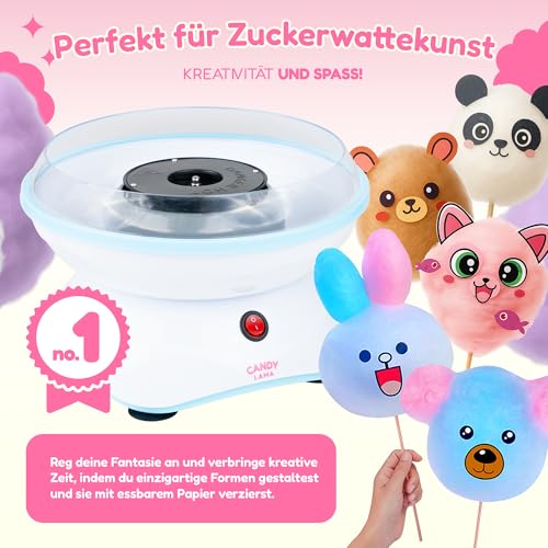 CANDY LAMA Zuckerwattemaschine für Zuhause | Cotton Candy Machine mit Stäbchen und Messlöffel | Zuckerwatte Maschine 400 Watt - Große Schale & Spritzschutz | Ideal für Kinder Party & Events – Bild 4
