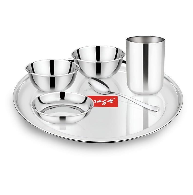 Parage 6 Pieces Stainless Steel Dinner Set/Thali Set/Dinnerware for Home/Steel Bartan Set for Kitchen, Silver (Serves 1) (B0DBZX51B9) Amazon Price History, Amazon Price Tracker