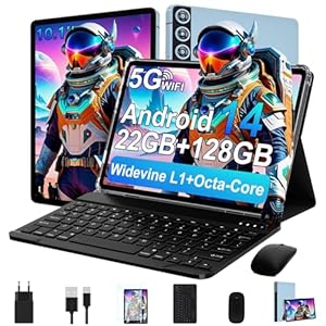 ZIOVO 2026 Tablet 10 Zoll Android 14 Tablet PC mit 22GB RAM+128GB ROM(2TB TF), FHD 1280 * 800, 2.4G+5G WLAN, Octa-Core 2.0GHz, 8000mAh, 5MP+8MP, BT 5.0, GPS Tablet mit Tastatur und Maus - Blau