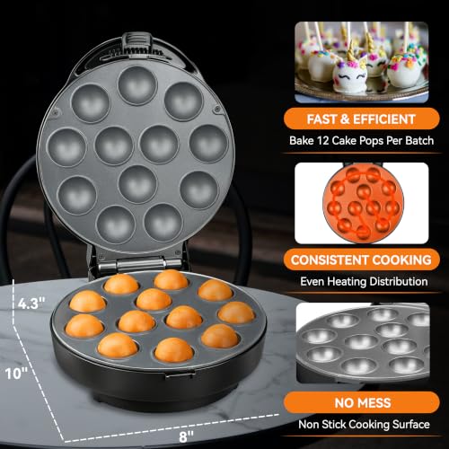 Image of Baker's Friend Cake Pop Maker Machine Set with Cake Pop Stand, Sticks & Fork Tool, 12 Cake Pops Capacity, Graphite