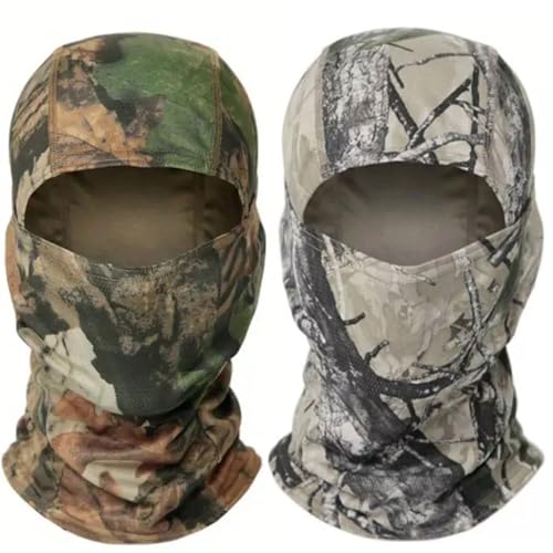 Image of 2 Pack Woodland Camo Balaclava Oak Tree Real Leaf Mask Camouflage Hood Snood Airsoft Military Army Hat Head Face Neck Cover Sheisty