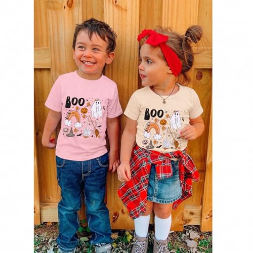 BOUTIKOME Toddler Baby Girls Boys Halloween Shirts Ghost Pumpkin Graphic T-Shirt Kids Spooky Season Short Sleeve Tee Tops3