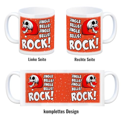 speecheese Jingle Bells Rock Weihnachten Kaffeebecher mit Totenkopf als Geschenkidee zu Weihnachten für echte Rock n' Roll Fans die selbst am Fest ihre Musik hören