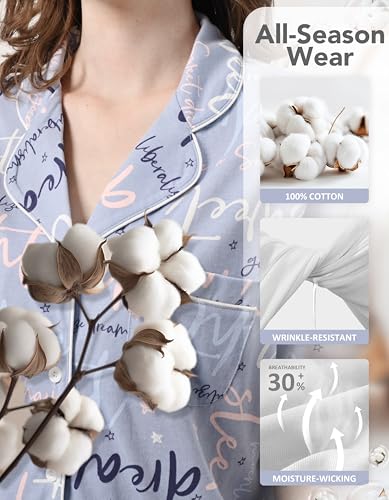 Image of NAP BOUND 100% Cotton Pajamas for Women Sets 2 Pieces Pjs Button short sleeves with Pockets Soft Sleepwear Loungewear XS-XXL