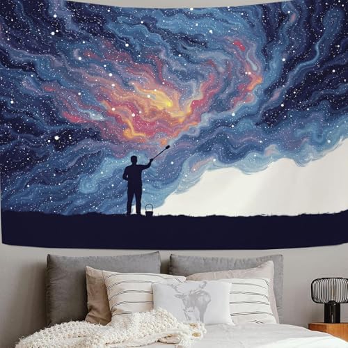 Nébuleuse silhouette bleu tenture murale de prestige style fluide onirique rétro