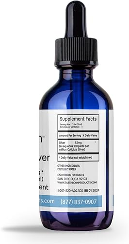Miniatura 8 de Earthborn - Líquido de plata coloidal (2 onzas) 100 PPM y agua de plata monatómica 99.999% pura, suplemento coloidal de plata natural para apoyo