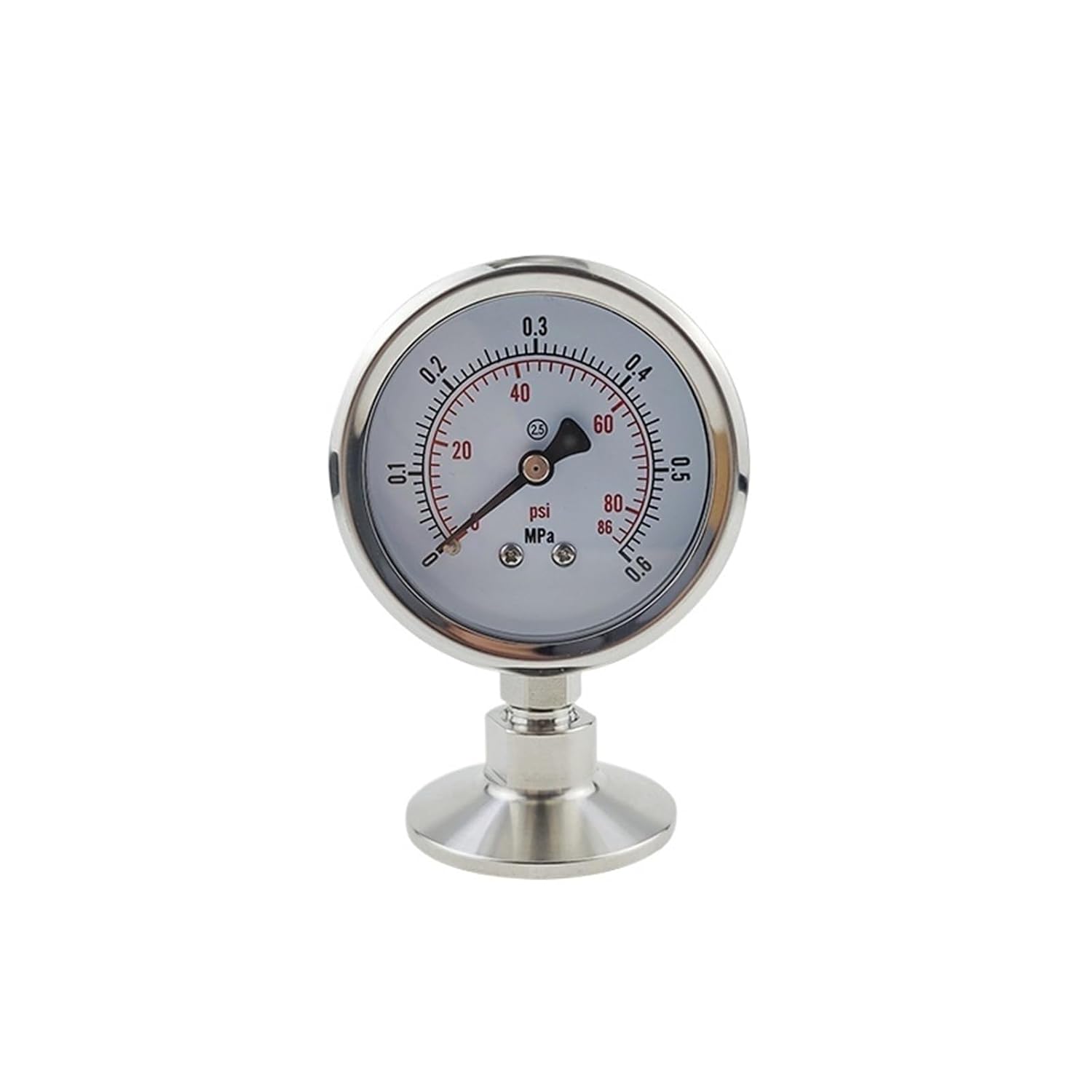 1.5" Tri Clamp(50.5mm) Manometer Mpa/Bar/psi Pressure Gauge Body with SS316 Tri Clamp(-0.1-0.15MPa)