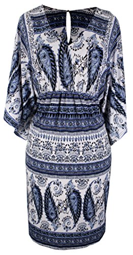 Peach Couture Womens Vintage Boho Casual Summer Batwing Midi Tunic Dress L Blue #TOP3