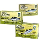  Conservas Ecológicas Cabo de Peñas - Pack de 3 x 111g - Bonito del Norte, Filetes de Atún Claro y Sardinas en aceite de oliva ecológico
