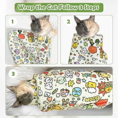 Image of Cat Grooming Wrap with Cat Nail Clipper(27.6 inchx27.6 inch), Cat Restraint Wrap for Cutting Nails Anti Scratch /Bite /Escape, Large Cat Swaddle Wrap, Cat Grooming Supplies