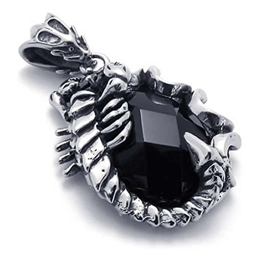 Pendentif scorpion noir et argent avec chaîne acier homme rétro