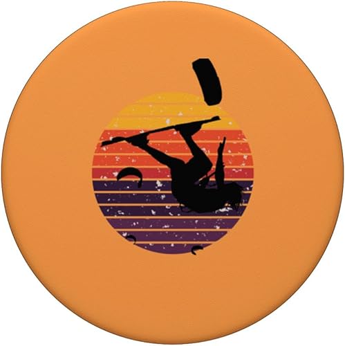 Miniatura 3 de Kitesurfer Somersaulting Black Silhouette Retro Sunset PopSockets Standard PopGrip