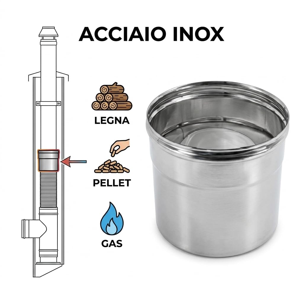 MAKA Raccordo Flex-Rigido per Canna Fumaria in Acciaio Inox, Giunzione da Tubo Flessibile a Tubo Rigido Monoparete (Ø 300 mm, AISI 316)