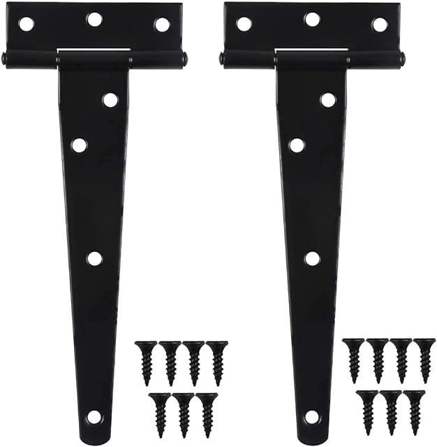 HQdeal 2 Pack Heavy Duty Tee Hinge, 150mm 6 inch T Hinge Metal Strap Tee Hinge with Screws for Shed Doors, Barn Doors, Gate Doors, Garden Gate, Black