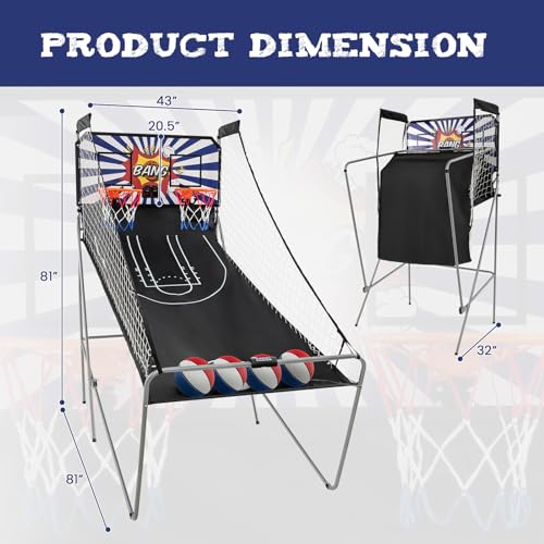 image for Giantex Folding Basketball Arcade Game, Dual Shot Electronic Basketbal