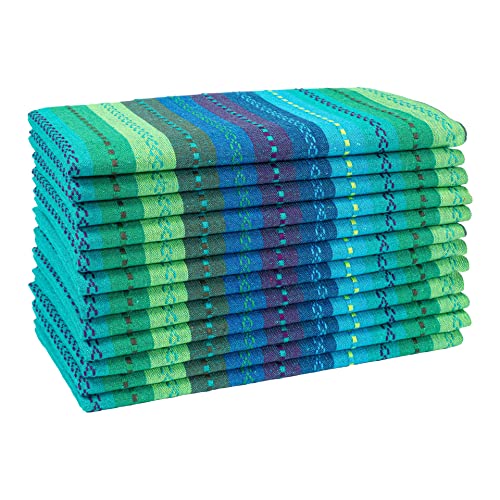 Hausattire Salsa Stripe Cloth Napkins Set Of 12 (18X18 Inches) Teal Multi - 100% Cotton Washable Dinner Napkins - Durable And Perfect For Events Or Everyday Use #TOP3