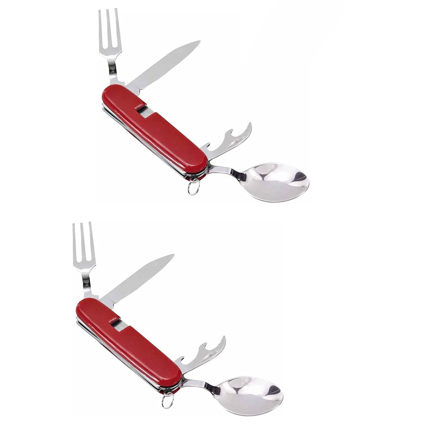 Prateek 4-in-1 Stainless Steel Travel/Camping Folding Multi Swiss Cutlery Set Spoon Fork Knife Set(Red) Pack of 2 (B07YJ6KFYH) Amazon Price History, Amazon Price Tracker
