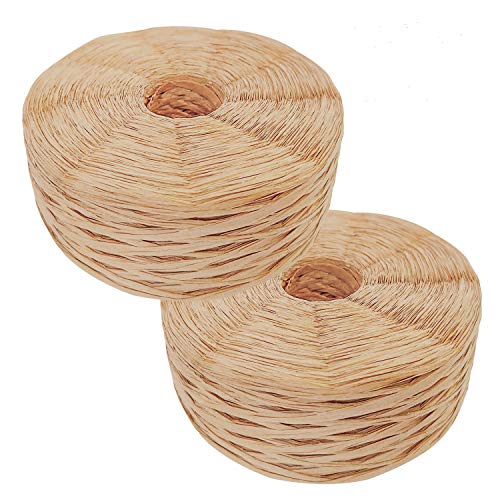 La Mejor Lista de Rafia favoritos de las personas. 38 KEILEOHO 2 rollos de 500 yardas cada uno de cinta de rafia natural de papel de celulosa hilo de hierba de rafia biodegradable marrón claro para envolver regalos, decoración de...