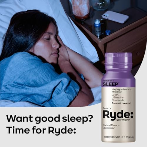 Image of Ryde: SLEEP | 2oz Sleep Shot for Occasional Use | Melatonin, GABA, L-Theanine & Chamomile | Blackberry Natural Flavor | Sugar-Free, Zero Calories, Vegan | Manufactured in USA (8 Pack)