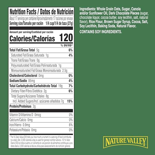 Image of Nature Valley Crunchy Granola, Oats and Dark Chocolate Granola, Resealable Snack Pouch, 16 oz