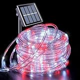 JMEXSUSS 200 LED Solar Rope Lights, 72ft IP 65 Outdoor Waterproof Christmas Lights With 8 Modes, Red and White for Fence Yard Walkway