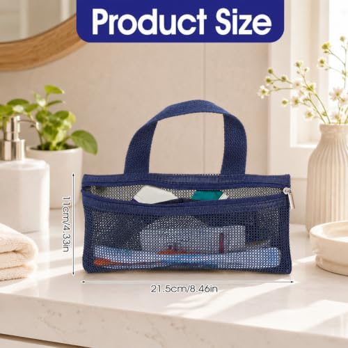 FAIRY CORA 2 Pcs Travel Toothbrush Bags, Portable Mesh Storage Pouches with Zipper for Men and Women, White and Navy