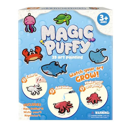 Artnedu 3D Art Kit-Magic Puffy Paint Kit Kids Crafts 15 Mess-Free Paint by Number Craft for Kids Ocean Theme Best Gift for Girls & Boys Age 4 5 6 7 8 9 10 11 12