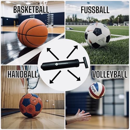 SPORTIVONETIC® Balpomp met 4 metalen naalden, 2 kunststof naalden, 1 slang, geschikt voor elke sportbal, voetbal, volleybal, basketbal, gymnastiekbal, kleine luchtpomp met naalden, zwart - Afbeelding 4