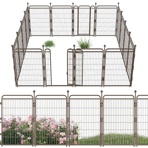 40 in(H) Decorative Garden Fence Outdoor for Yard with 2 Gates,Heavy Duty Iron 16 Panels Total 34.7ft(L) Anti Dig Fence with Gravity Automatic Lock fo