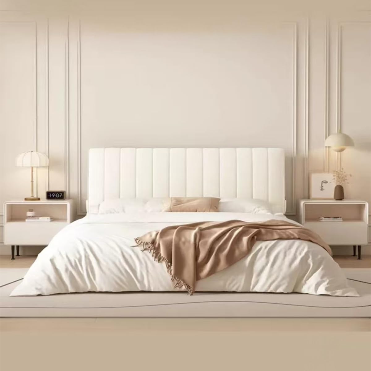 Copritestiera Matrimoniale Imbottita Microfibra Bianco,copritestiera Matrimoniale Elasticizzata Tortora,Coprire Antipolvere in Cotone Cover Addensare AntiGraffio Cuscino(Beige,200x60cm)