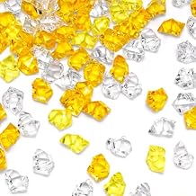 DomeStar Yellow and Clear Mixed Fake Ice, 150PCS Acrylic Gems Crystals Plastic Diamonds Fake Ice Cubes for Vase Fillers DIY Craft Wedding Photography Prop Display Table Scatter Home Amalfi Coast Decor