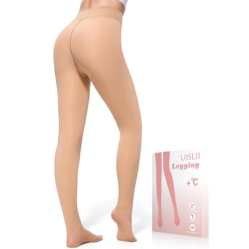 UISLII Fleece Lined Tights Women, Warm Pantyhose leggings Women,Fake Translucent Thermal Skin Colored Tights for Winter - Nude Fake Translucent Skin-pantyhose - Large Petite