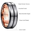 NUNCAD Men's Rings 8mm Rose Gold Tungsten Carbide Ring Silver Brushed Wedding Band with Black Groove Beveled Edges Size S #4