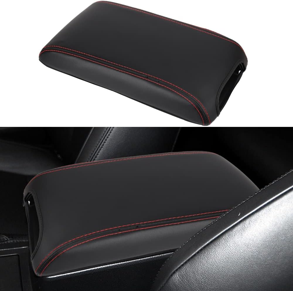 XITER Leather Auto Armrest Cover Waterproof Center Console Armrest Pad Cover for Toyota Camry/Hybrid 2012 2013 2014 2015 2016 2017 Accessories(Red Stitches)