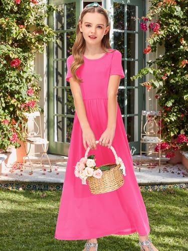 Image of Deerose Girls Maxi Dress Short Sleeve Casual Long Dresses with Pockets 5-14 Years