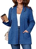 AusLook Women's Plus Size Lightweight Open Front Cardigan Royal Blue 3X Causal Long Sleeve Sweater Cover Ups Jacket Shrugs Tops Shawls and Wraps Kimono
