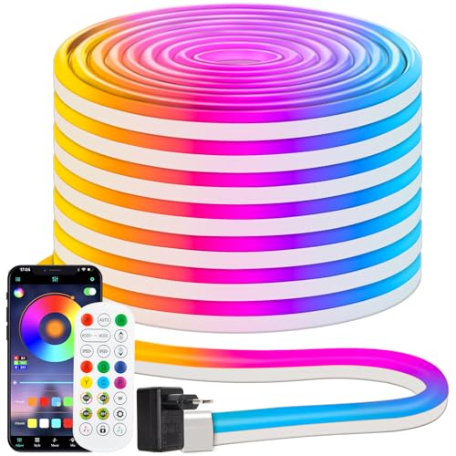 Bande LED néon RGB de 15 m, flexible, multicolore contrôle avec application/télécommande, IP67 RGB Neon Ruban Led, pour décoration intérieure et...
