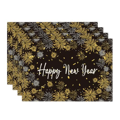 Artoid Mode Petardos Feliz Año Nuevo 2026 Juego de 4 manteles individuales, invierno 30 x 45 cm, mantel individual para vacaciones, cocina, decoración para fiestas