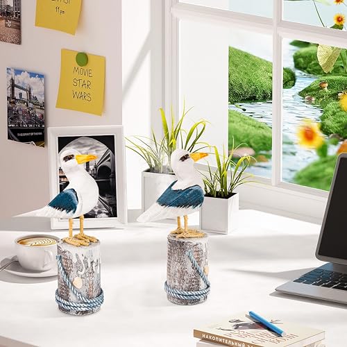 2 piezas figura decorativa de pájaro marino en madera miniatura 4