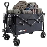 MoverX 120L Festival Trolley on Wheels, Folding Wagon, Portable Camping Cart, Collapsible Foldable Trolly for Beach Outdoor Garden Picnic Shopping Fishing, Wide Wheels, Adjustable Handle, Black