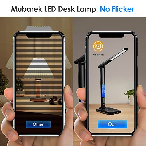 Mubarek Desk Lamps For Home Office, 24W Led Desk Lamp With Usb Charging Port, Adjustable Dimmable Table Lamp With Clock/Date/Temperature, Office Lamp For Desk Light,Study Lamp,Reading Lamp,Night Lamp #TOP5