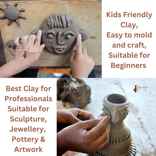 Image of Earthen Terracotta Ready to Use Natural Clay. Best for Pottery, Jewelry Making, Ecofriendly Ganesha Idol Making, Art and Craft Activities (1kg, Grey)