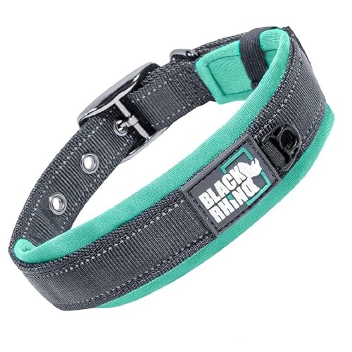 Black Rhino - Das Comfort Halsband Super Weiches Neopren Gepostertes Hundehalsband für alle Hunderassen - Hochbeanspruchbar Verstellbar Reflektierend Wetterfest (Groß, Aqua/Grau)