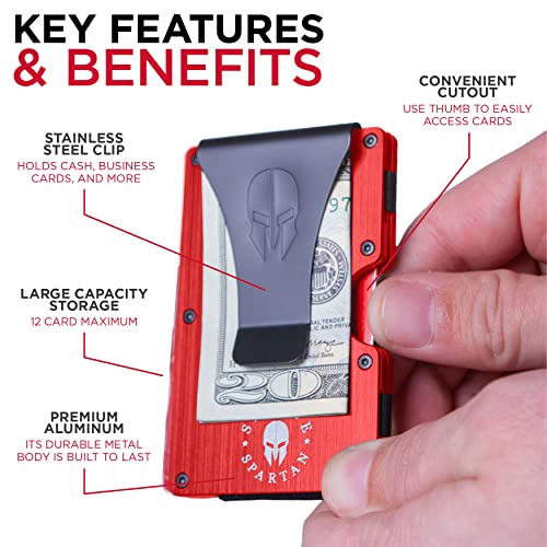 Savage Spartan Tactical Wallet | Slim Minimalist Rfid Blocking Aluminum Metal Credit Card Holder With Money Clip For Men (Red) #TOP4