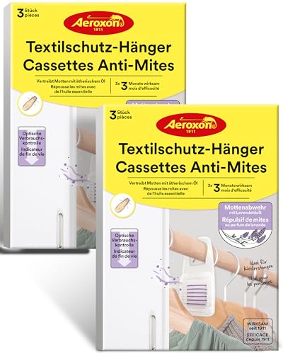 Aeroxon Mottenschutz für Kleiderschrank – 2x3 Textilschutz Hänger mit Lavendel Duft gegen Motten im Kleiderschrank, wirksamer Anti Motten Schutz gegen Kleidermotten bis zu 3 Monate